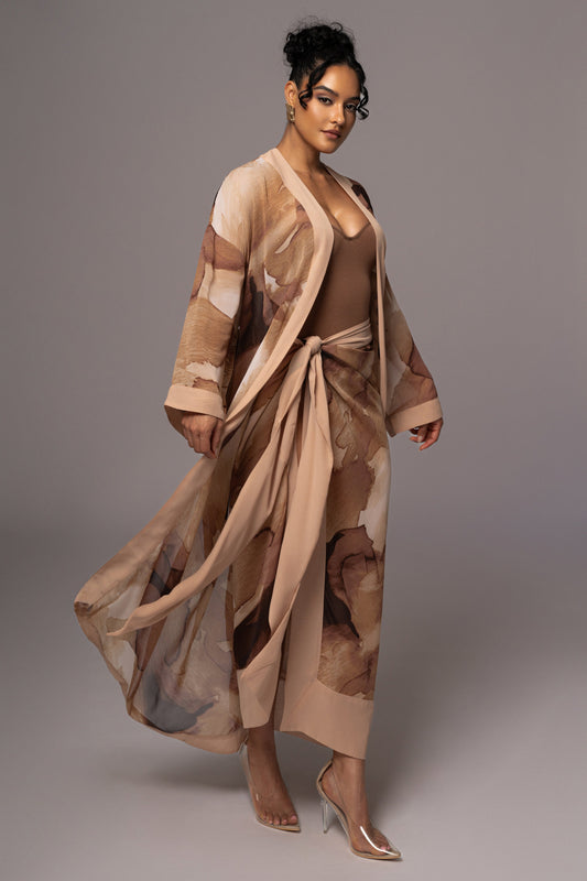 Tan Abstract Alissa Printed Duster