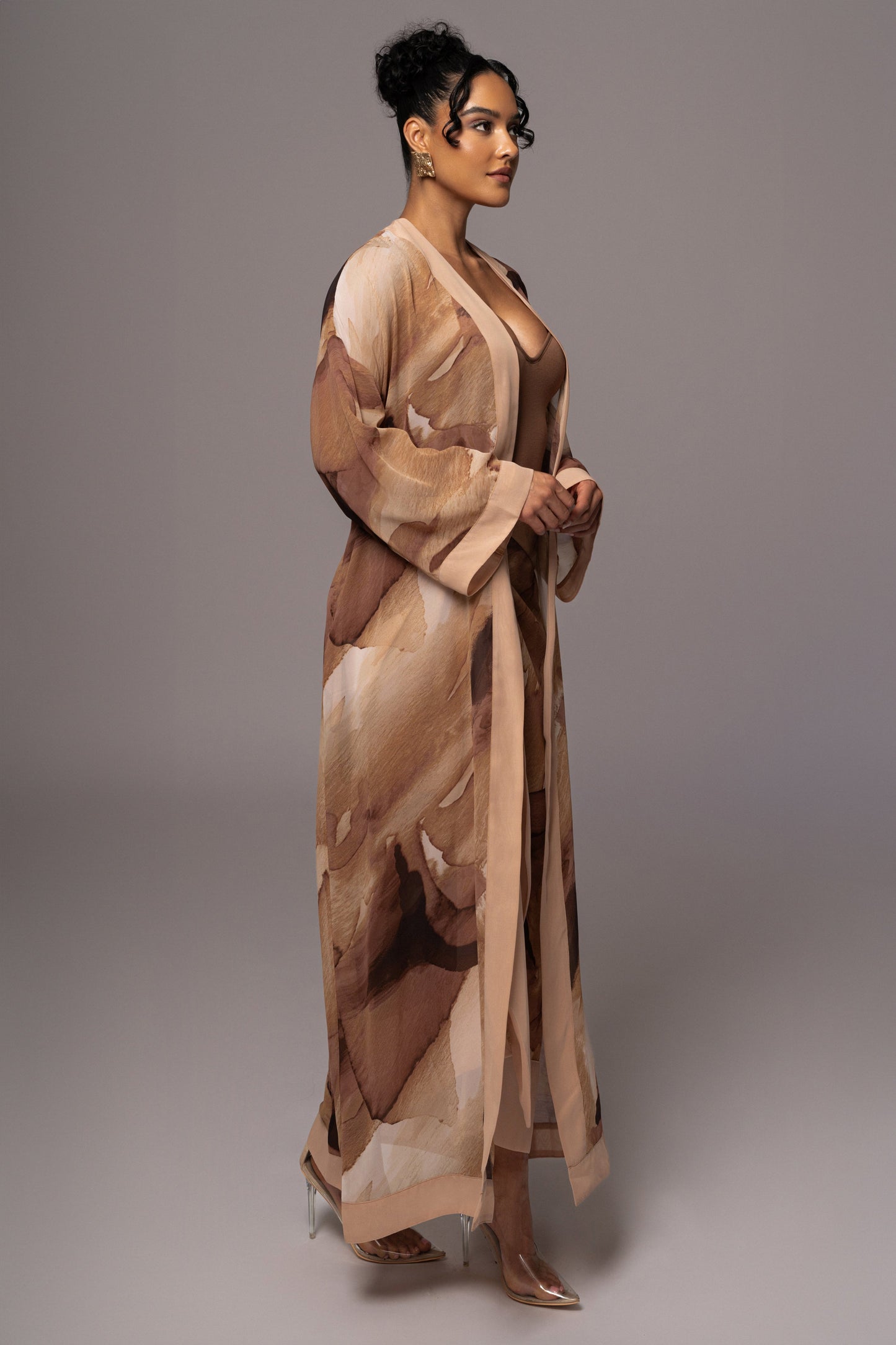 Tan Abstract Alissa Printed Duster