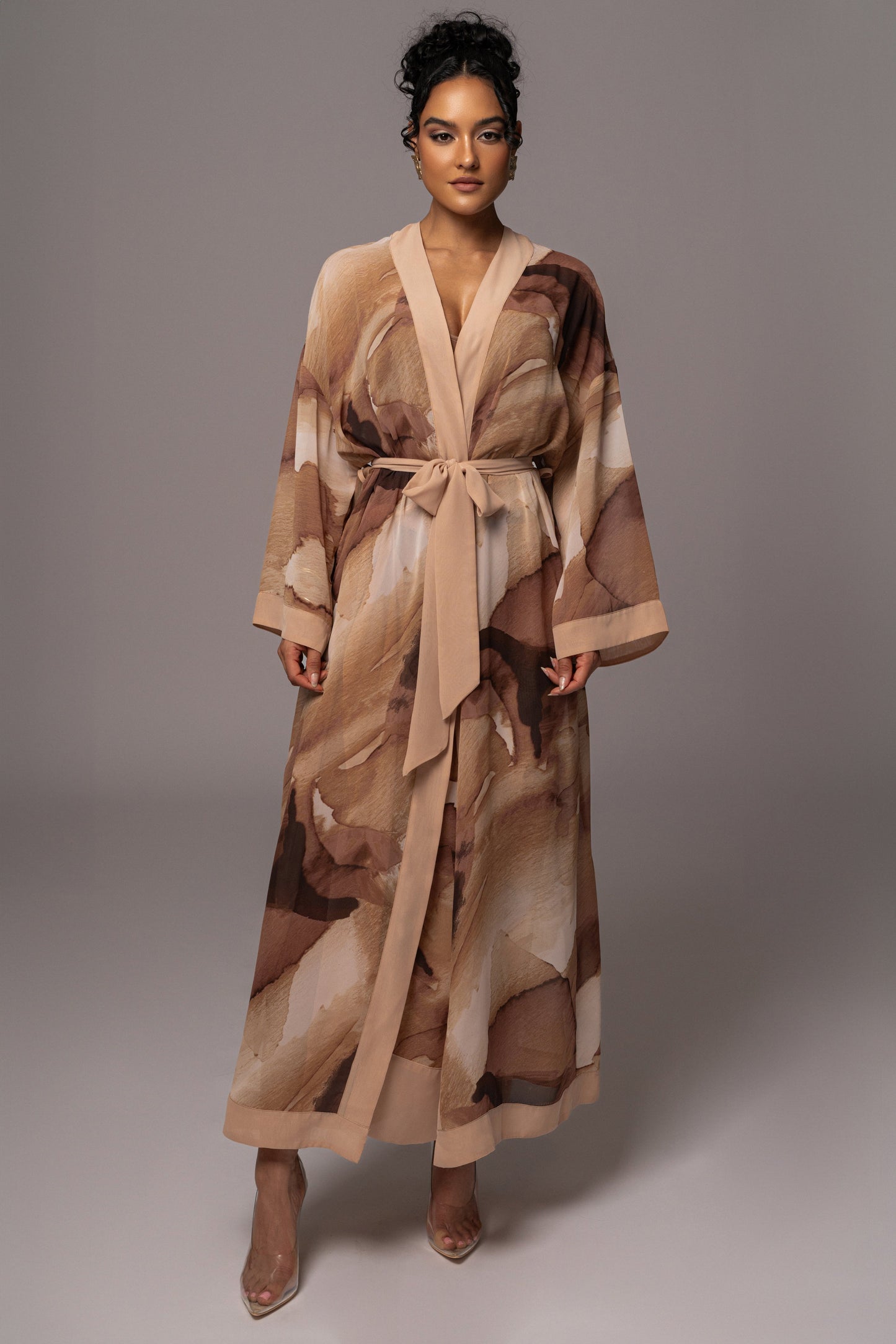 Tan Abstract Alissa Printed Duster