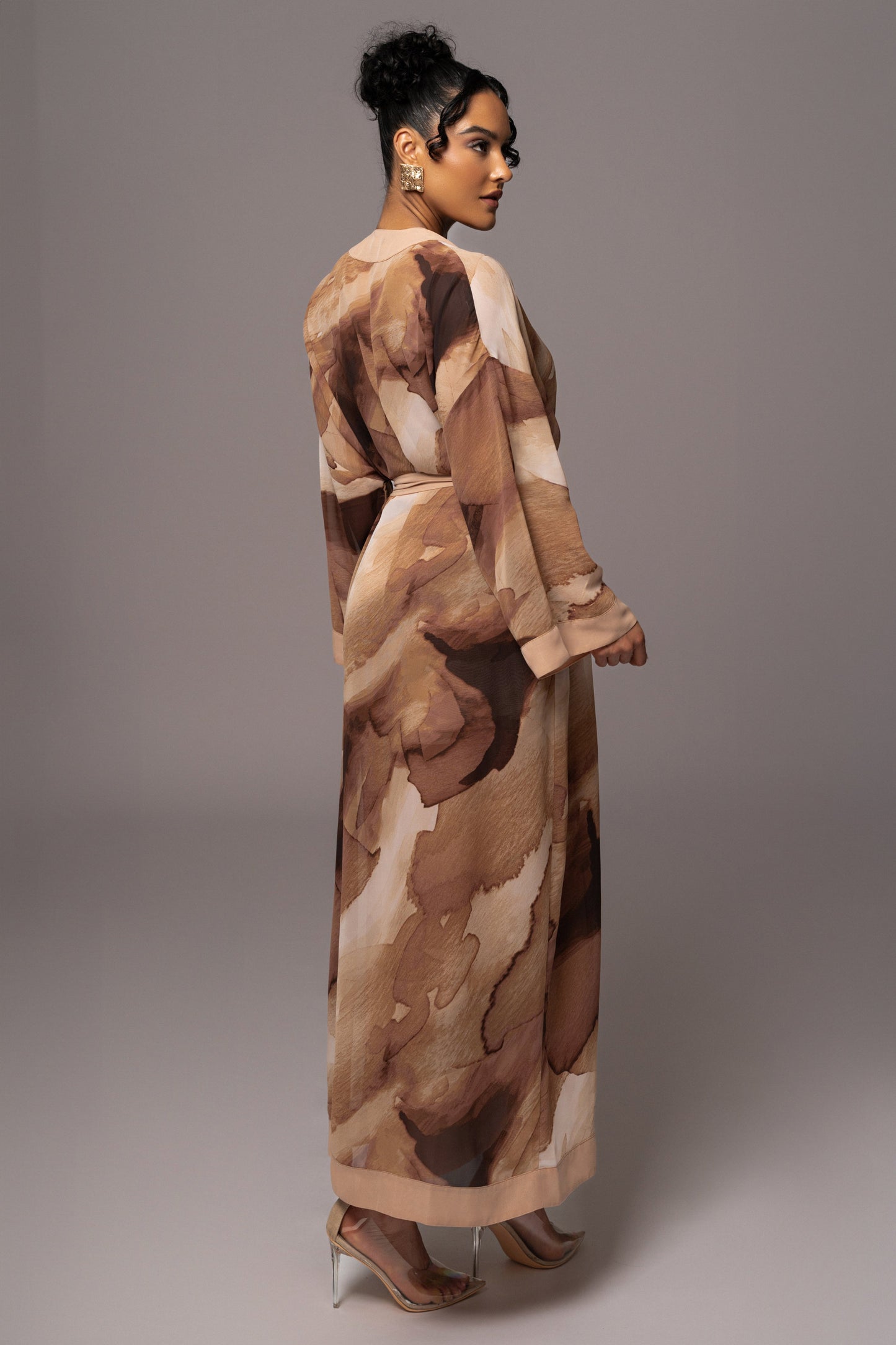 Tan Abstract Alissa Printed Duster