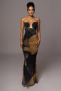 Black Abstract Bethany Strapless Maxi Dress