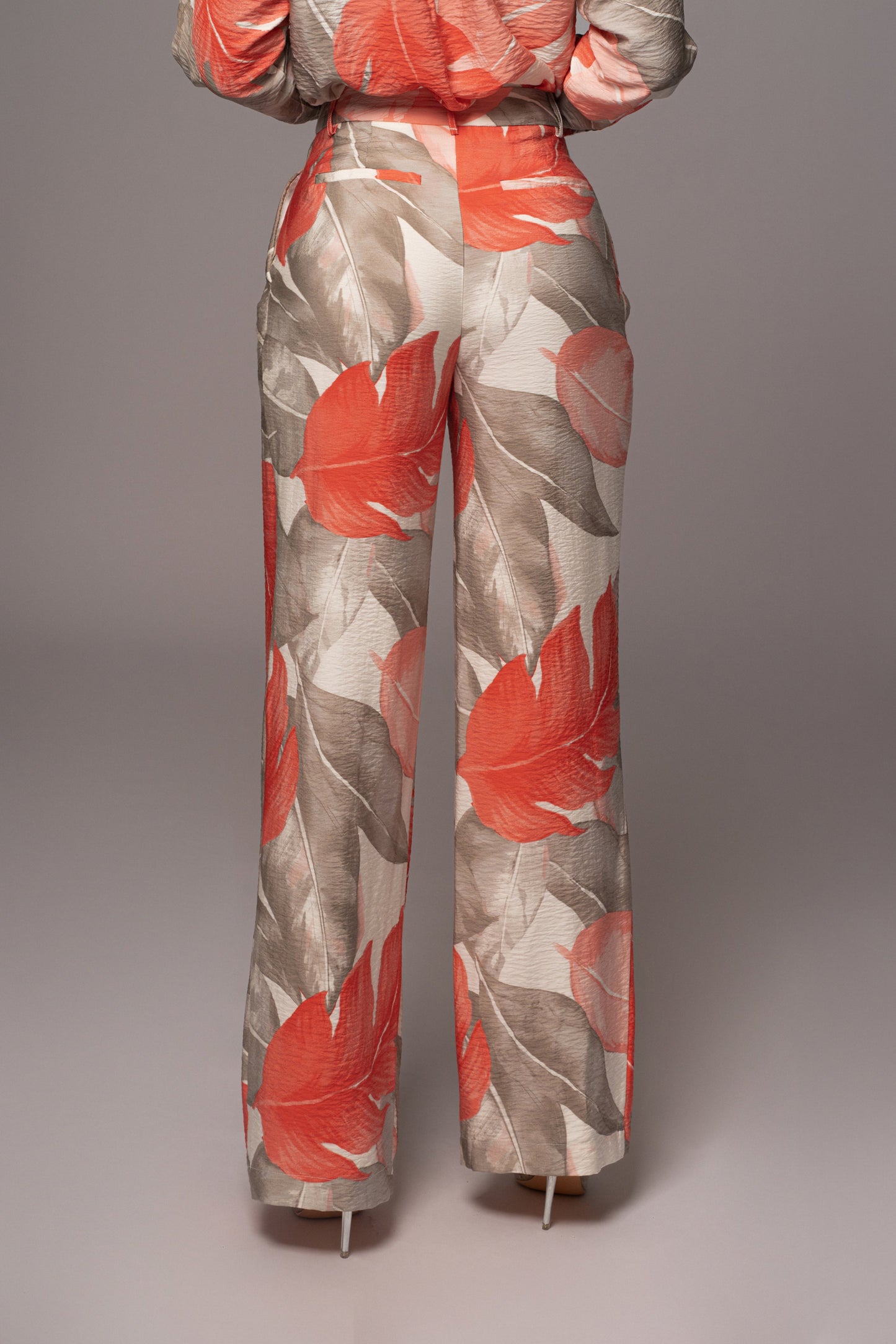 Ivory Palm Print Drew Crinkled Trousers