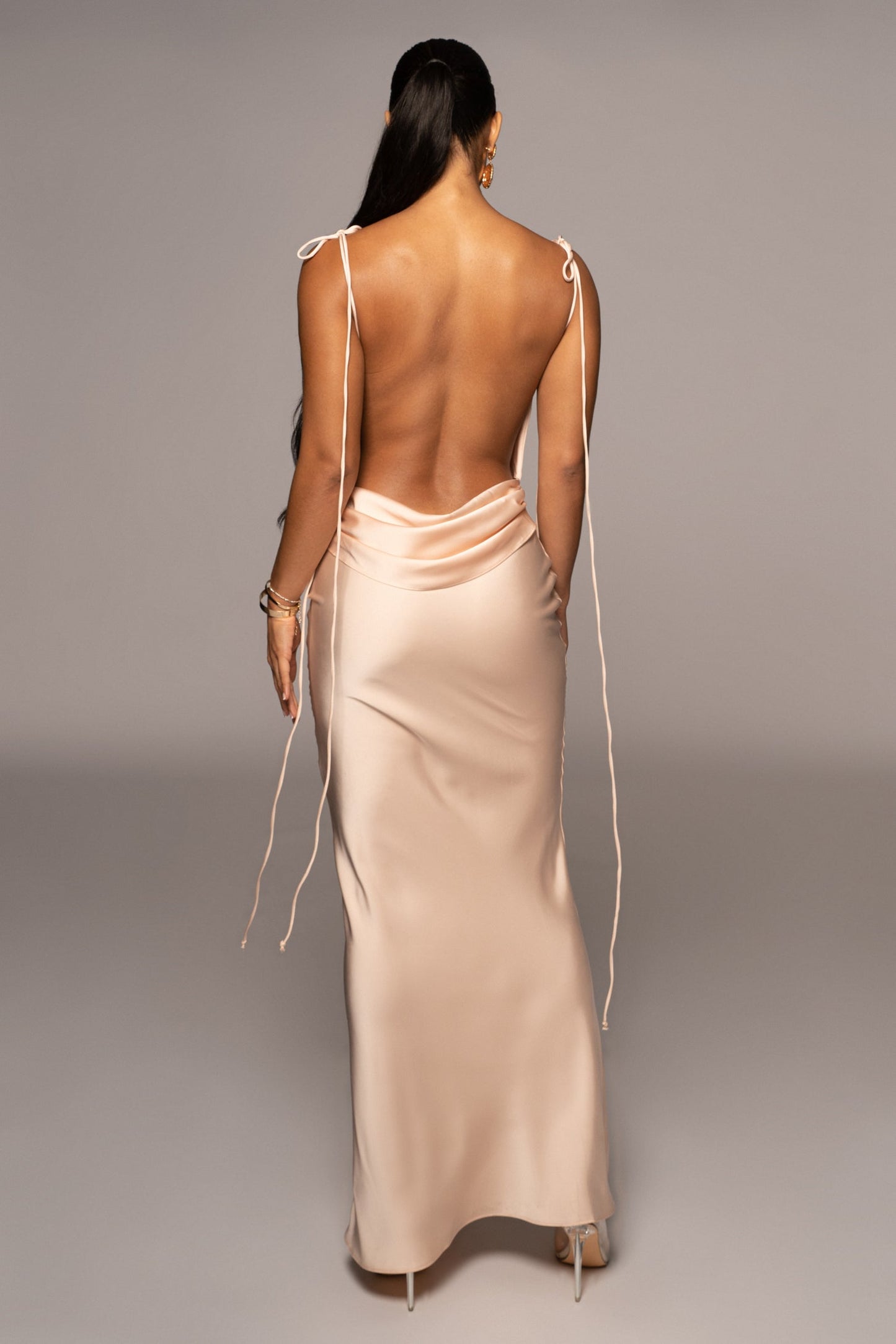 Champagne Irresistible Satin Maxi Dress