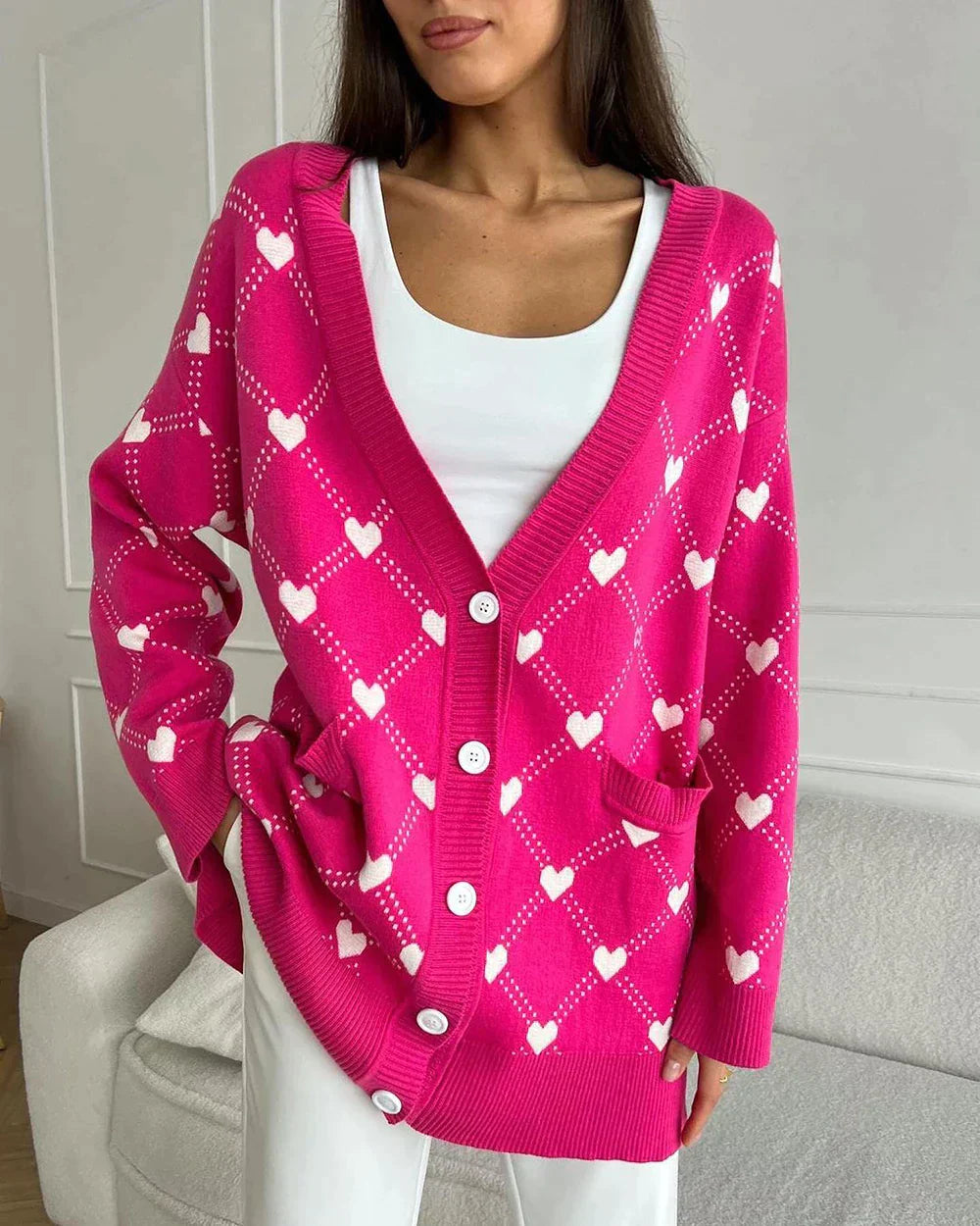 Amy - Heart Print Cardigan