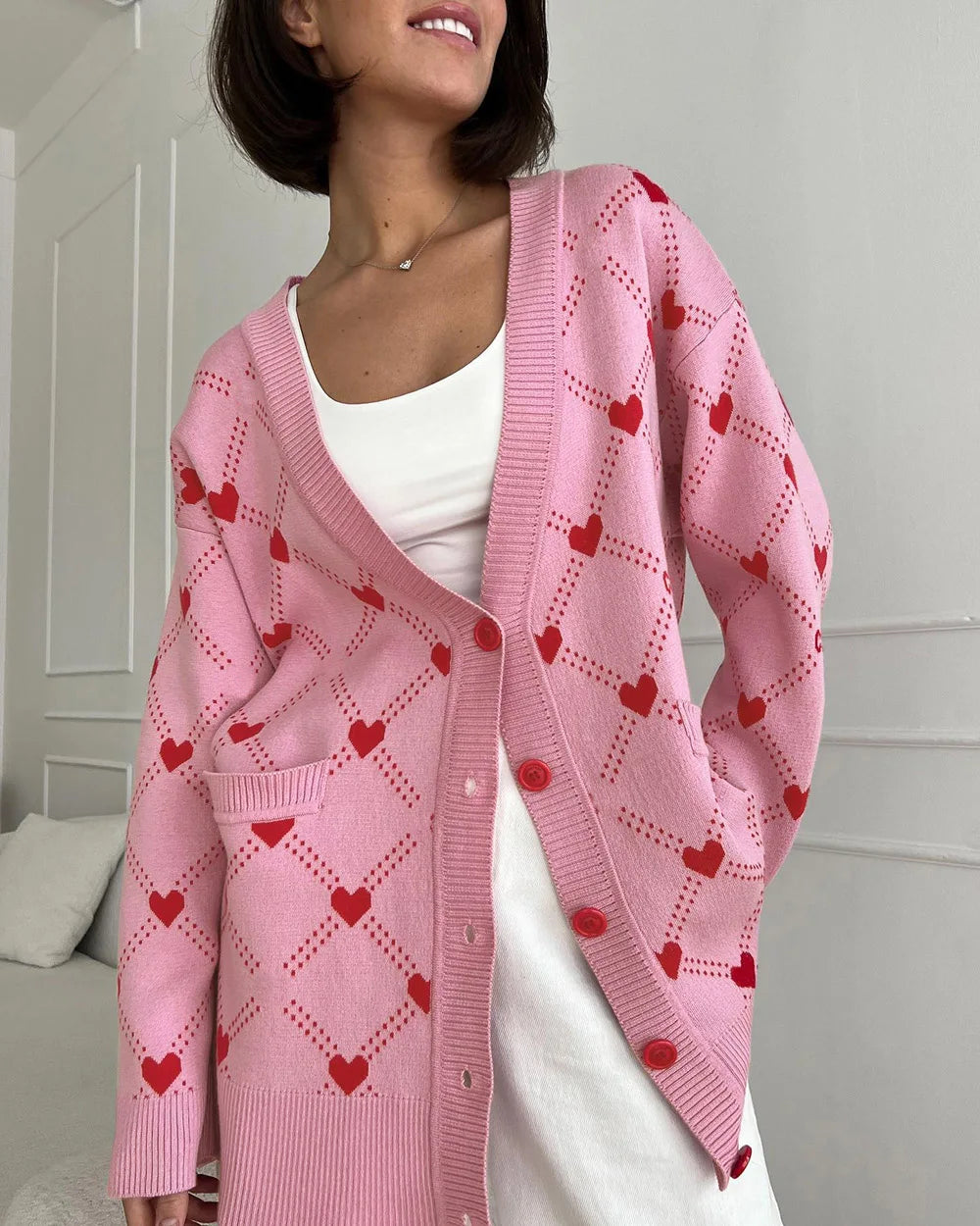 Amy - Heart Print Cardigan