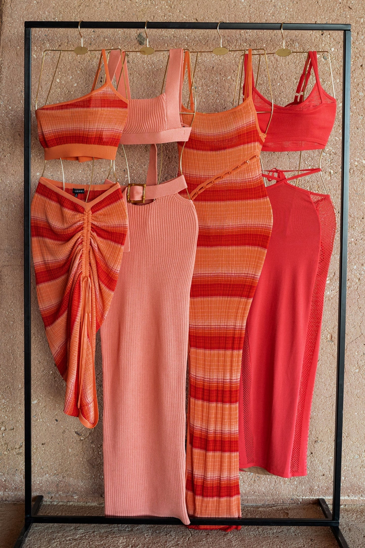 Peach Nikole Ribbed Skirt Set