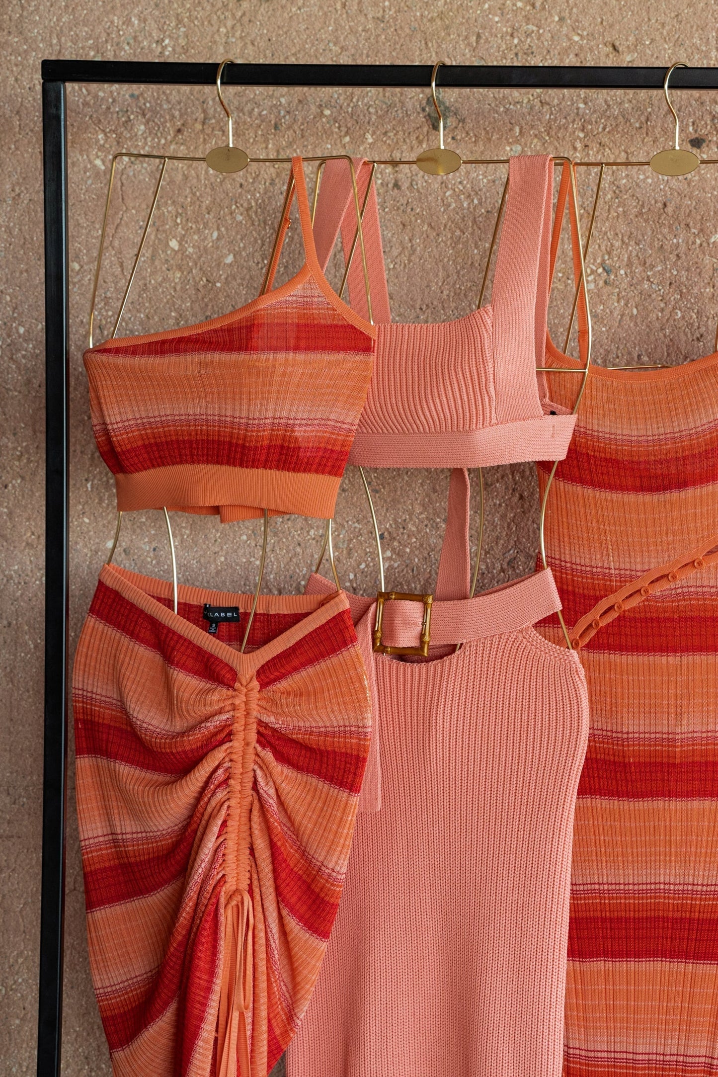 Peach Nikole Ribbed Skirt Set