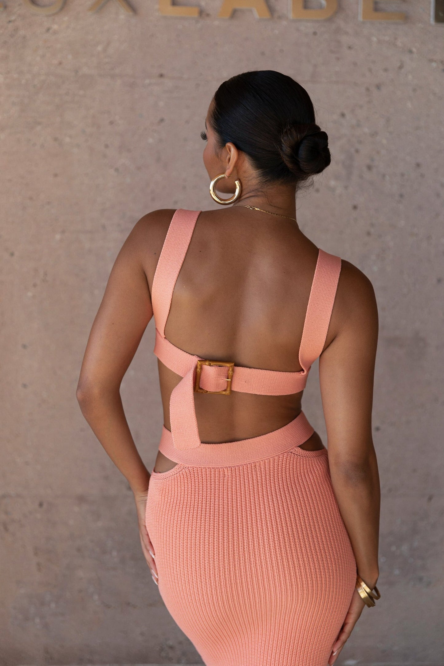 Peach Nikole Ribbed Skirt Set