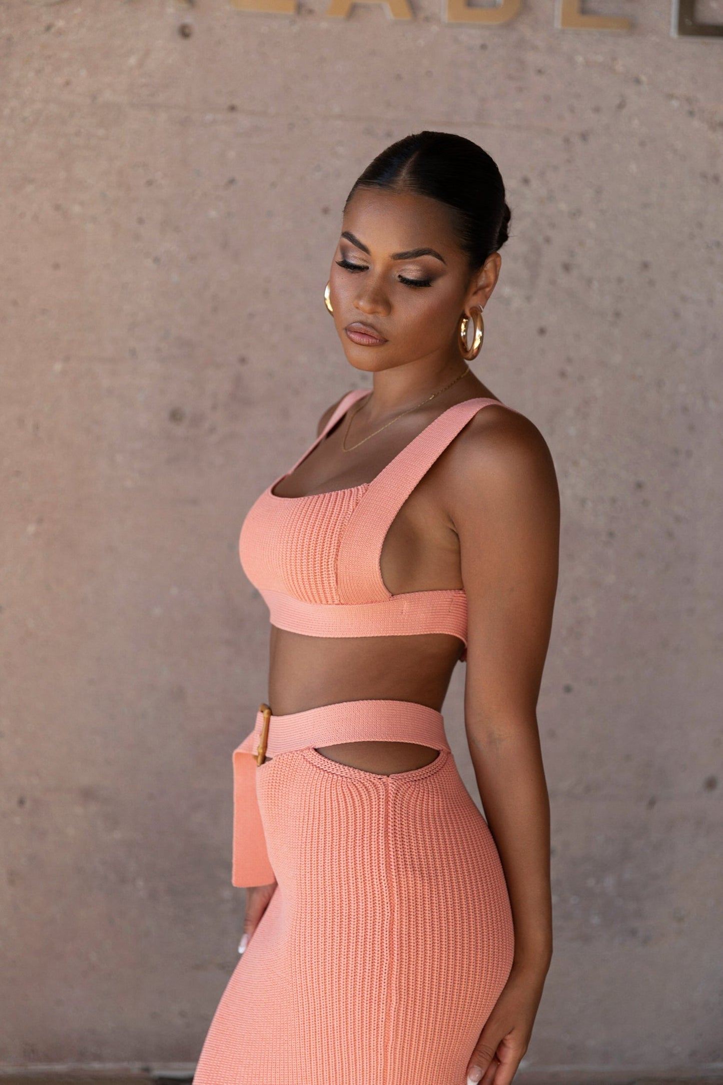 Peach Nikole Ribbed Skirt Set