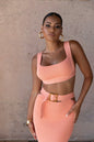 Peach Nikole Ribbed Skirt Set