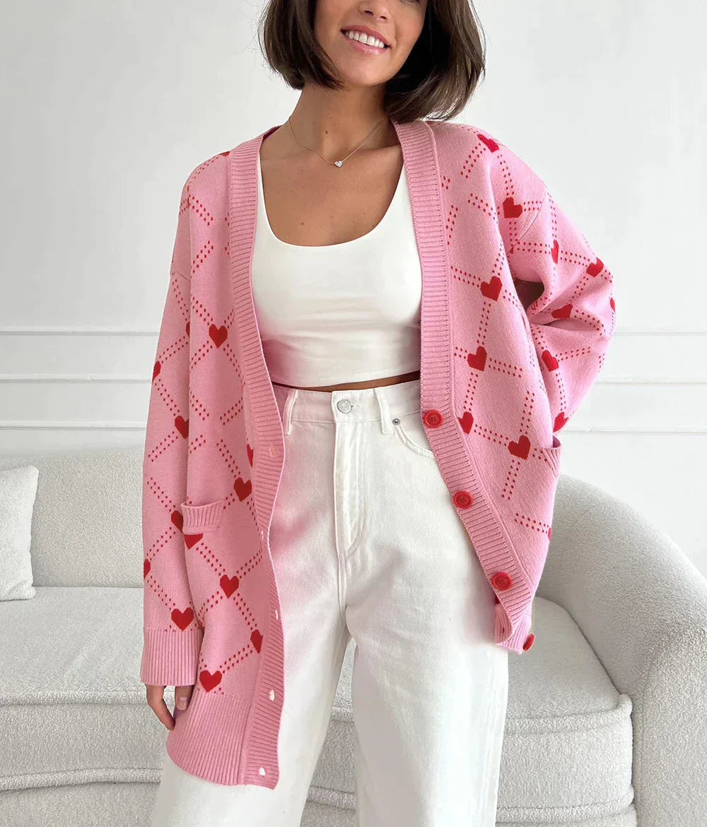 Amy - Heart Print Cardigan