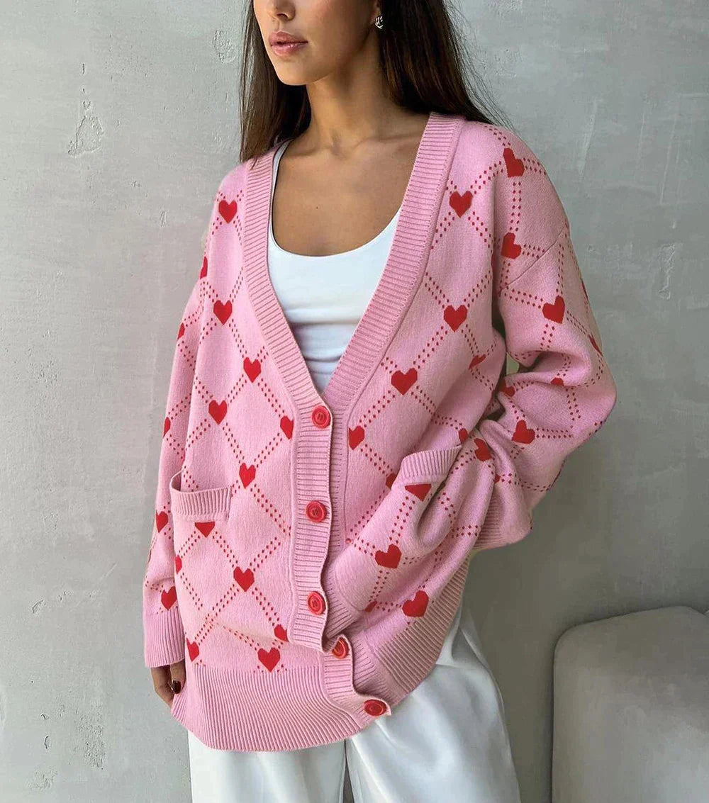 Amy - Heart Print Cardigan