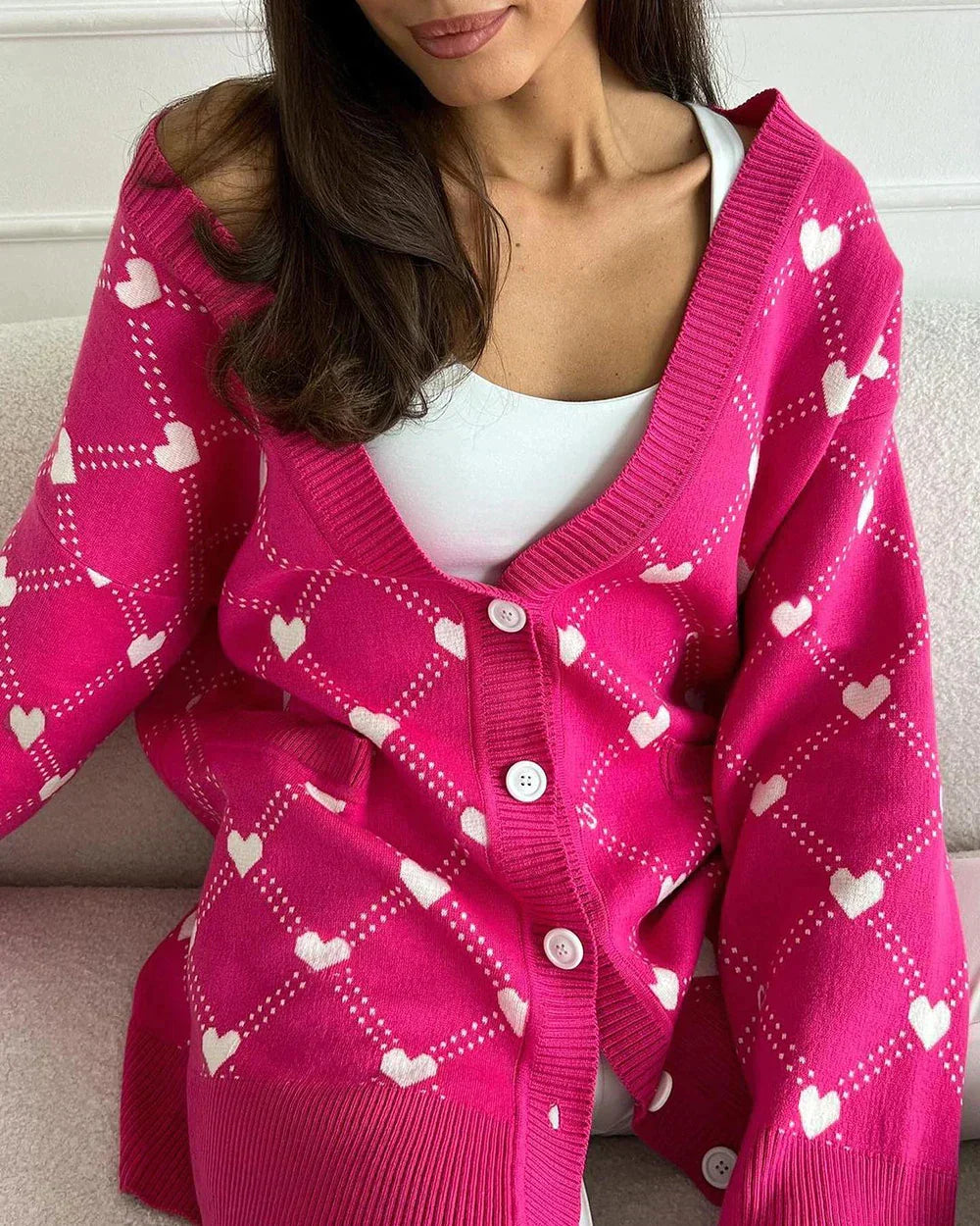 Amy - Heart Print Cardigan